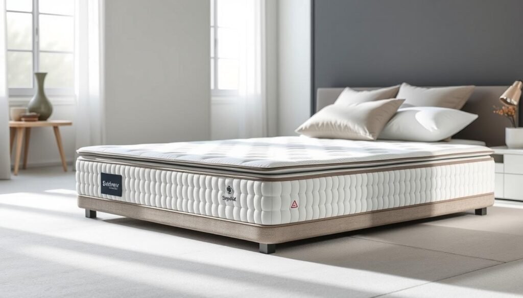 A high-quality, stylish independent pocket spring mattress from StylesMaven. Showcased in a well-lit, minimalist bedroom setting with soft, diffused lighting. The mattress is prominently displayed, revealing its intricate internal spring system and premium upholstery. Subtle shadows accentuate the depth and contours, while a clean, neutral color palette and sparse decor elements create a sense of serene sophistication. The overall composition highlights the mattress's advanced construction and premium craftsmanship, conveying its superior comfort and support. A high-quality, stylish independent pocket spring mattress from StylesMaven. Showcased in a well-lit, minimalist bedroom setting with soft, diffused lighting. The mattress is prominently displayed, revealing its intricate internal spring system and premium upholstery. Subtle shadows accentuate the depth and contours, while a clean, neutral color palette and sparse decor elements create a sense of serene sophistication. The overall composition highlights the mattress's advanced construction and premium craftsmanship, conveying its superior comfort and support.